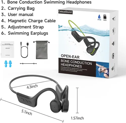 Vista 9 de Auriculares de conducción ósea, auriculares inalámbricos impermeables IPX8, auriculares abiertos Bluetooth 5.3 con micrófono, tiempo de reproducción
