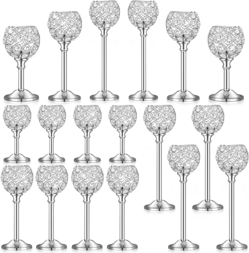 Vista 8 de Qunclay 18 portavelas de cristal a granel, centros de mesa para mesa de boda, centros de mesa decorativos de cristal, decoración de mesa de comedor
