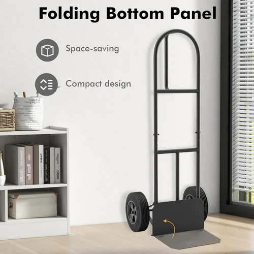 Vista 3 de Goplus Carretilla de Mano, Carretilla de Mano con Mango en P con Asa de Bucle Vertical, Ruedas de 10", Placa Nasal Plegable de 15" x 9", Capacidad
