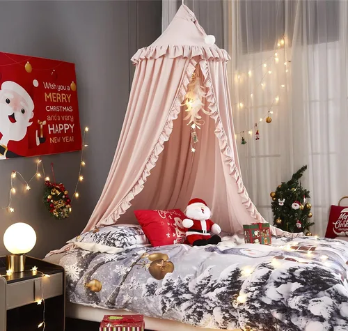 Vista 2 de VETHIN Toldo de cama para niñas y niños, diseño de princesa con cúpula redonda para niños, mosquitera de ensueño, habitación de niñas, castillo