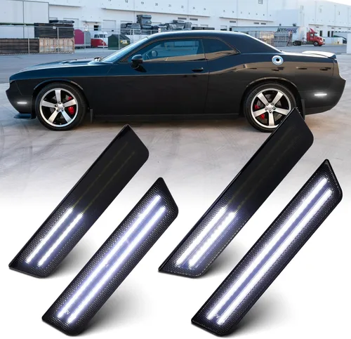 Vista 9 de Luces LED blancas de marcador lateral para Dodge Challenger 2008 2009 2010 2011 2012 2013 2014 luces reflectoras de señal de parachoques delantero