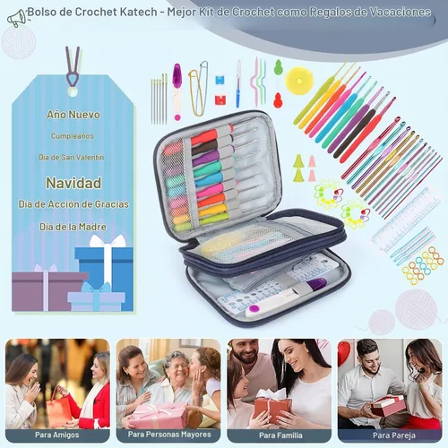 Vista 4 de Katech Juego de 85 ganchos de ganchillo, kit de ganchos de ganchillo con estuche de almacenamiento, agujas de tejer ergonómicas, kits de hilo de Azul