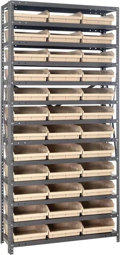 Vista 205 de Quantum QSBU-245BK Heavy Duty Shelving Unit with (7) Shelves and (24) QUS245 Black Bins for Garage Warehouse Storage Distribution 400 lb Load