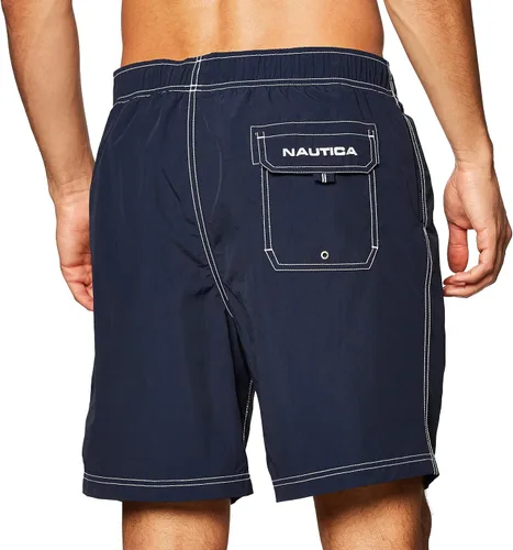 Vista 3 de Nautica Traje de baño estándar sólido de secado rápido con logotipo clásico para hombre