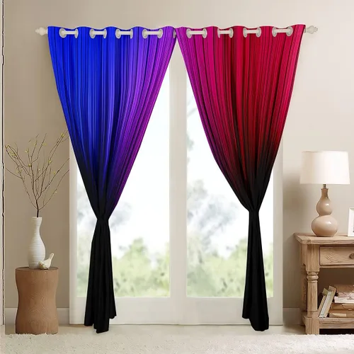 Vista 5 de Feelyou Cortinas abstractas degradadas para niños, adolescentes, azul, rojo y negro, cortinas de ventana para dormitorio, sala de estar, decoración