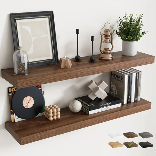 Vista 52 de 16 Inch Floating Shelves for Wall 2 Pack, 8"D Wood Grain Bathroom Shelves Acabado negro