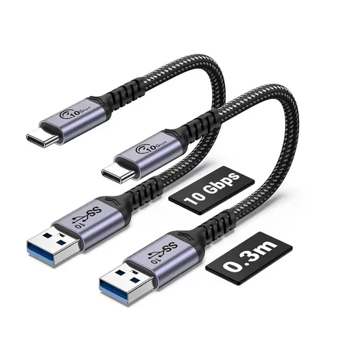 Vista 17 de Android Auto & CarPlay - Cable USB C de 10 Gbps 60 W PD de 1.5 pies (paquete de 2, negro), USB 3.1 Gen 2 a USB-A, cable de carga rápida compatible