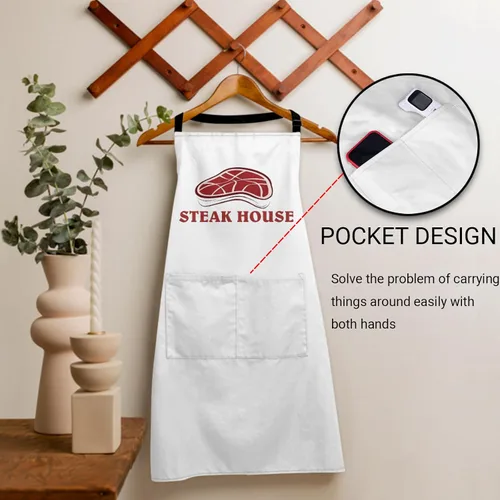 Vista 6 de Delantal personalizado con nombre, foto o logotipo. Babero de chef ajustable impermeable personalizado con 2 bolsillos, delantales personalizados