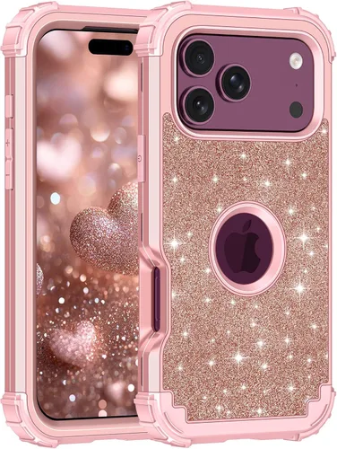Vista 30 de LONTECT Funda para iPhone 15 Plus con purpurina brillante 3 en 1, a prueba de golpes, resistente, híbrida, resistente, funda protectora de alto