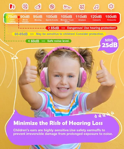 Vista 4 de PROHEAR 032 Auriculares con cancelación de ruido para niños, reducción de ruido de 25 dB, orejeras sensoriales ajustables de protección de oídos