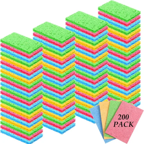 Vista 27 de Zhengmy 48 esponjas a granel, esponjas comprimidas de cocina, esponja natural para platos, limpieza de pulpa de madera comprimida sin rayar para Azul