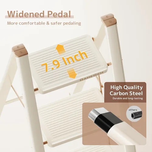 Vista 3 de Escalera plegable de 2 escalones con pedal ancho antideslizante, capacidad de 330 libras, escalera portátil ligera para uso en el hogar y la cocina