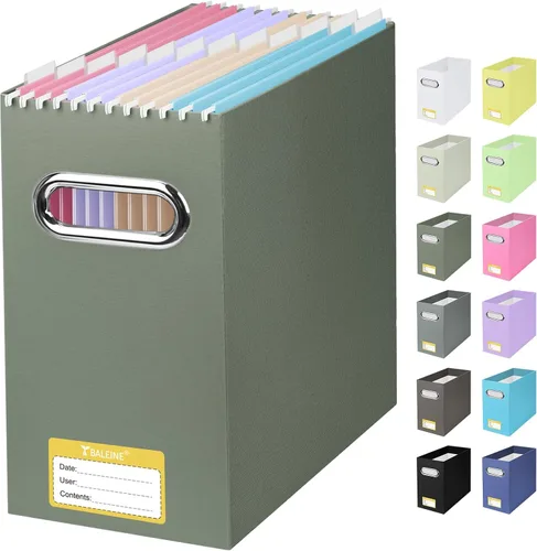 Vista 47 de BALEINE Caja organizadora de archivos, organizador de carpetas de archivos de cartón con asa para tamaño carta, caja de archivos plegable portátil