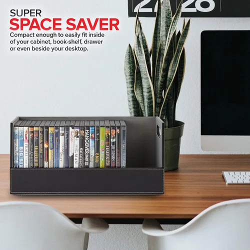 Vista 7 de Stock Your Home caja de almacenamiento de DVD, organizador de estante de películas para Blu-Ray, estuches de videojuegos, CDs, soporte para cintas