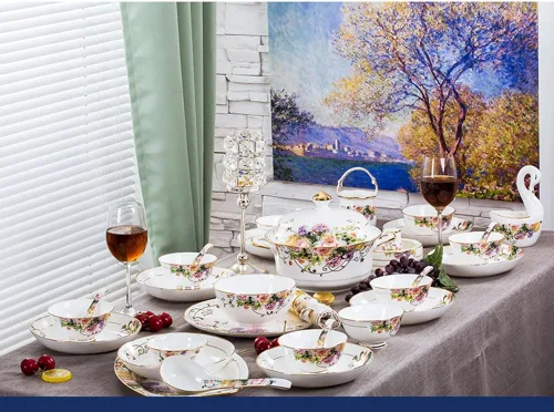 Vista 5 de 60pcs Vajilla Sets Tazones Platos Cucharas Bandeja Plato Jingdezhen Hecho A Mano Arte Cerámica Chinaware Porcelana Tazón Vajilla Tazón