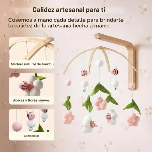 Vista 4 de let's make Móvil de bebé para cuna hecho a mano rosa abeja hermosa decoración de guardería Rosa (Pink Bee)