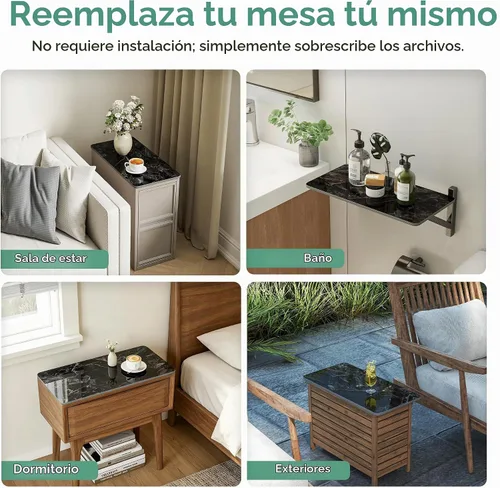 Vista 5 de Mesa rectangular de 23.6 x 11.8 pulgadas, mesa de piedra sinterizada negra, repuesto y cubierta de mármol para escritorio, resistente a los arañazos
