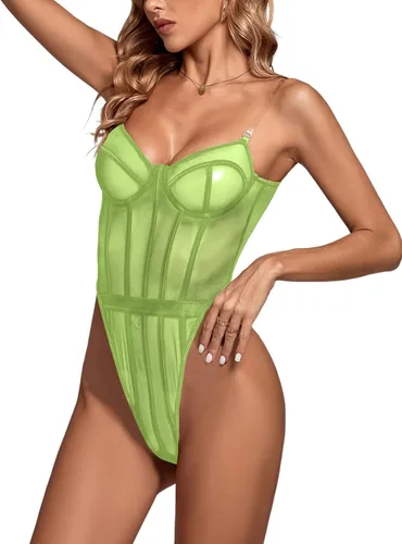 Vista 3 de LYANER Body de malla sin mangas con hombros descubiertos para mujer