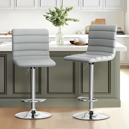Vista 2 de NicBex Taburetes de bar giratorios modernos de piel sintética ajustables, taburetes de bar para isla de cocina, juego de 2, (color gris)