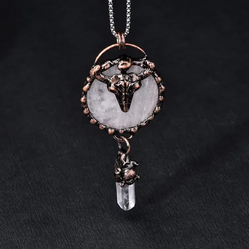 Vista 3 de ZPMMPZ Collar con colgante de cristal rosa, collar de piedras curativas de cobre, collar con colgante de piedras preciosas naturales, regalo
