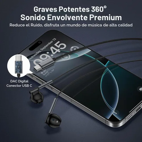 Vista 5 de Auriculares con cable USB C para Samsung Galaxy S26 Ultra/S25 FE/S24/S23/S22/S21/A17/A56/A36, auriculares con cable para iPhone 17/16/15 Pro/Pro