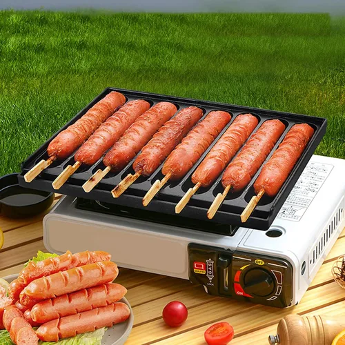 Vista 8 de Pssopp Sartén de salchicha de hierro fundido, bandeja de perrito caliente presazonada de aluminio grueso para estufa de horno