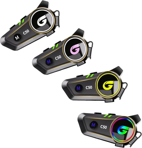 Vista 7 de Auriculares Bluetooth para casco de motocicleta con sonido estéreo, sistema de comunicación C50 de 2 vías de 1000 M, altavoces de intercomunicación