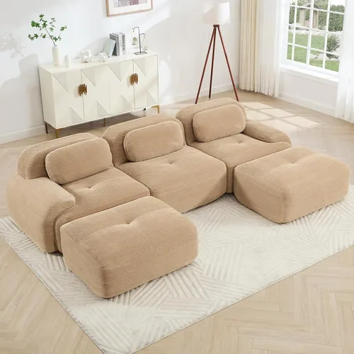 Vista 31 de Juego de sofás seccionales sin hueso de 117 pulgadas para sala de estar, modular en forma de L y sofá de 3 plazas con asiento profundo, almohadas