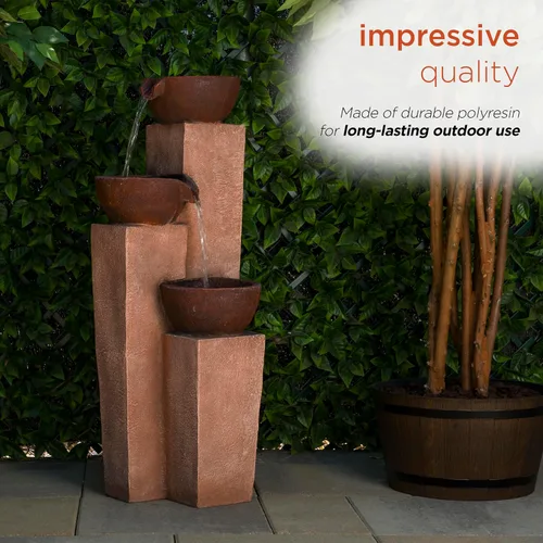 Vista 6 de Alpine Corporation ZEN398 - Fuente de agua moderna de 3 niveles para exteriores de 35 pulgadas, elegante fuente de suelo rústica para jardín, patio