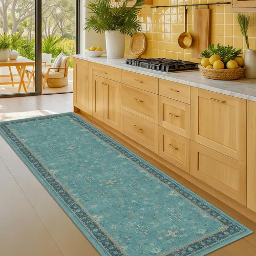 Vista 134 de Hazo Haus – Alfombra pequeña para entrada, cocina o baño, antideslizante con base de goma, resistente a las manchas y a la decoloración, diseño