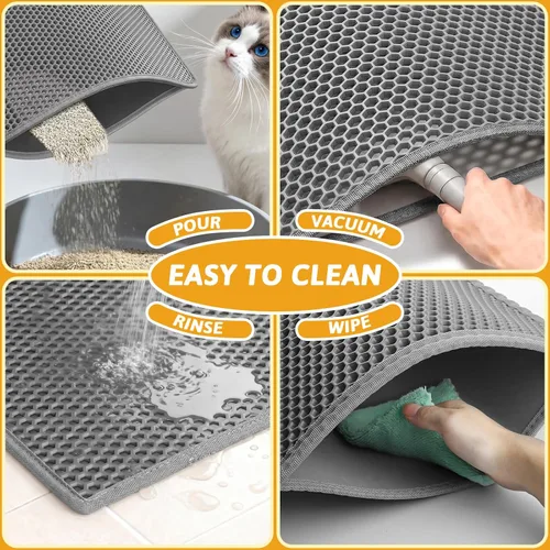 Vista 6 de Pieviev - Alfombrilla grande para arena de gato Honeycomb Litter Trapping Mat Captures Scattered Particles to Stop Tracking, Waterproof Base Gris
