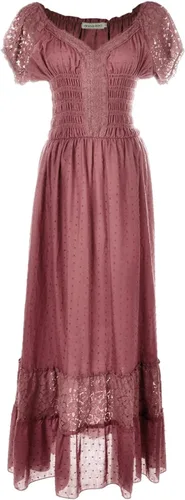 Vista 15 de Anna-Kaci Vestido Maxi de Doncella Campesina Renacentista Inspirado Boho con Manga Corta y Ribete de Encaje Beige