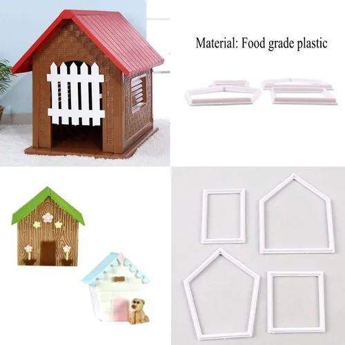 Vista 4 de Mini casa de plástico de bambú valla banderín cortadores de galletas decoración de fondant moldes herramientas (8 piezas)