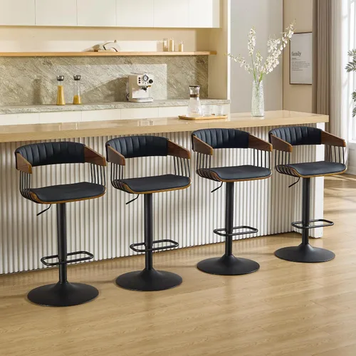 Vista 12 de HEAH-YO Juego de 2 taburetes de bar giratorios, taburetes de bar ajustables de altura de mostrador con respaldos, moderno taburete de bar de piel
