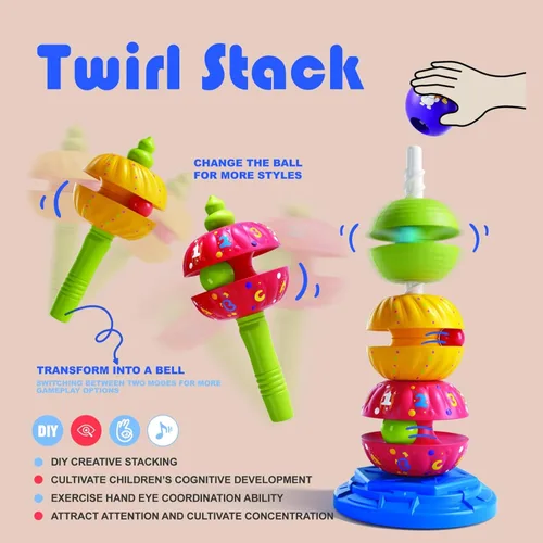 Vista 3 de Juguete giratorio apilable para bebé, juguete para autismo, aprendizaje sensorial, apilador en espiral, juguete Montessori para bebés, niñas, niños