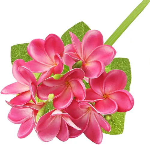 Vista 9 de Winterworm 3 piezas de flores artificiales de plumeria con hojas, ramos realistas de plumeria frangipani y brotes en total de 9 flores falsas