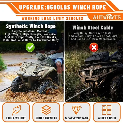 Vista 4 de Synthetic Winch Rope 1/4 Inch x 50ft with Winch Hook for ATV UTV Off-Road