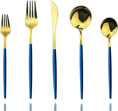 Vista 19 de JASHII Juego de cubiertos de acero inoxidable con acabado satinado, 30 piezas, cubiertos pulidos con espejo para el hogar y el restaurante, aptos