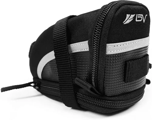 Vista 2 de BV Bolsa de bicicleta con correa con material reflectante, bolsa de sillín de gran capacidad con divisor separado para objetos pequeños y espacio