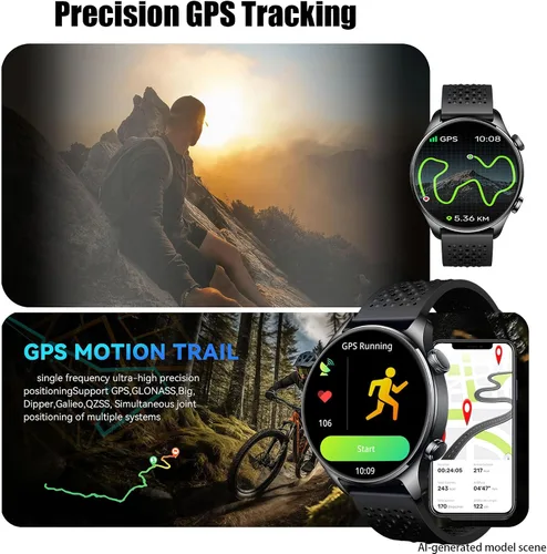 Vista 2 de Reloj inteligente para hombre, AMOLED de 1.43 pulgadas, GPS integrado, color negro Answer/Make Calls, Heart Rate Monitor, Sleep Monitor, SpO2