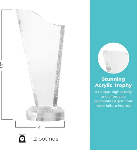 Vista 2 de Baudville Trofeo grabado - Torre glaciar acrílica - Diseño de gotas de agua - Premio para empleados - Impresión personalizada de hasta tres líneas