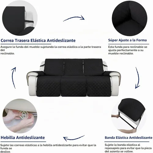 Vista 4 de PureFit Fundas de Sofá Reversibles Resistentes al Agua para Sofá Reclinable de 3 Asientos - Funda Antideslizante para Sofá Reclinable Dividido de 3