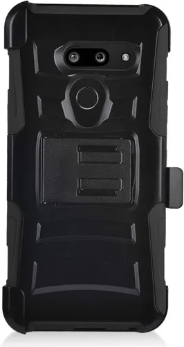 Vista 4 de Compatible con LG G8 ThinQ - Funda híbrida para teléfono con soporte y clip para cinturón - CV1 Negro
