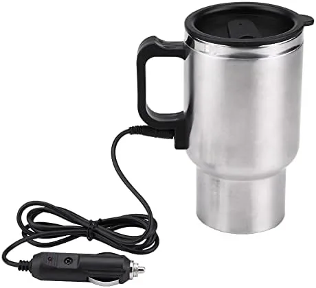 Vista 9 de Hervidor eléctrico de agua caliente, 12 V, 15.2 fl oz, hervidores eléctricos de acero inoxidable, taza de calefacción de viaje, taza de café, té