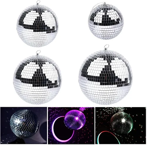 Vista 5 de Boshen Bola de espejo de discoteca de 6 pulgadas con anillo para colgar, luz de bola de discoteca plateada para fiesta, Navidad, DJ, escenario