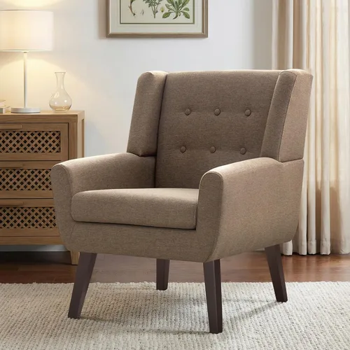 Vista 6 de HUIMO - Sillas Accent para sala de estar, sillón tapizado de lino con botones y nudos con patas de madera, cómodo sillón moderno de mediados