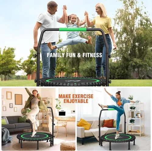 Vista 4 de ANCHEER Trampolín Rebounder de 40 pulgadas con mango ajustable de 4 niveles, mini trampolín máximo de 400 libras, trampolín de fitness resistente