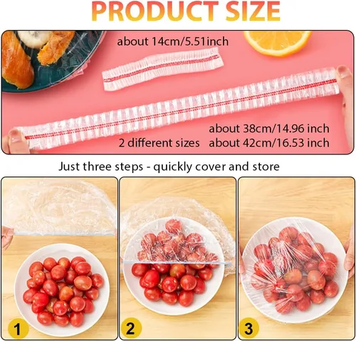 Vista 2 de 200 fundas elásticas de plástico reutilizables para tazones, fundas de almacenamiento de alimentos con fundas elásticas para tazones para sobras