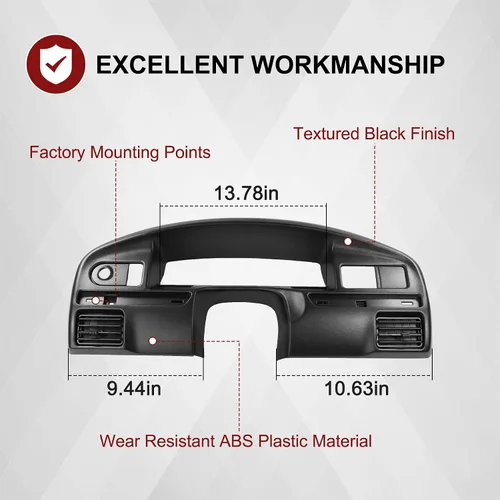 Vista 5 de Contorno de panel de tablero de instrumentos negro de reemplazo para Ford F250 F350 F Series Super Duty 7.3L V8 Diesel 1994-1997 F4TZ-15044D70-C