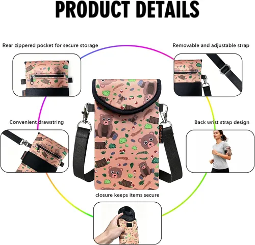 Vista 4 de Funda de neopreno para teléfono con correa cruzada y correa elástica Bear Woodland